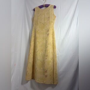 VTG 100%Silk Butter Yellow Floral Cottagecore Fairy Maxi Sun Dress Size M-L